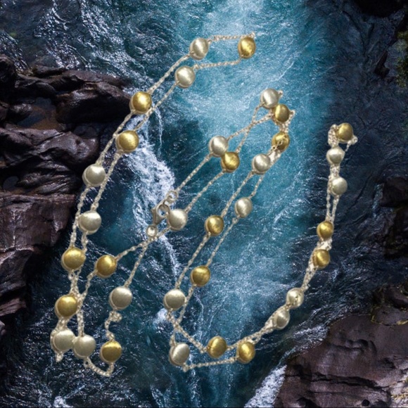 Sterling Silver & Vermeil Pebble Necklace 48" - Picture 2 of 4